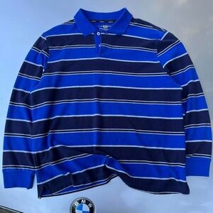 Blue and white striped long sleeve Rugby polo shirt